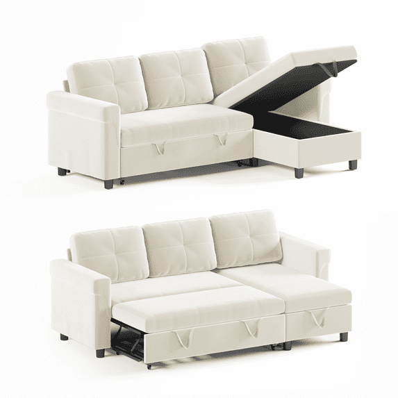 MUZZ Pull Out Sofa Bed,Pull Out Couch Bed with Reversiable Storage Chaise for Living Room(Beige)