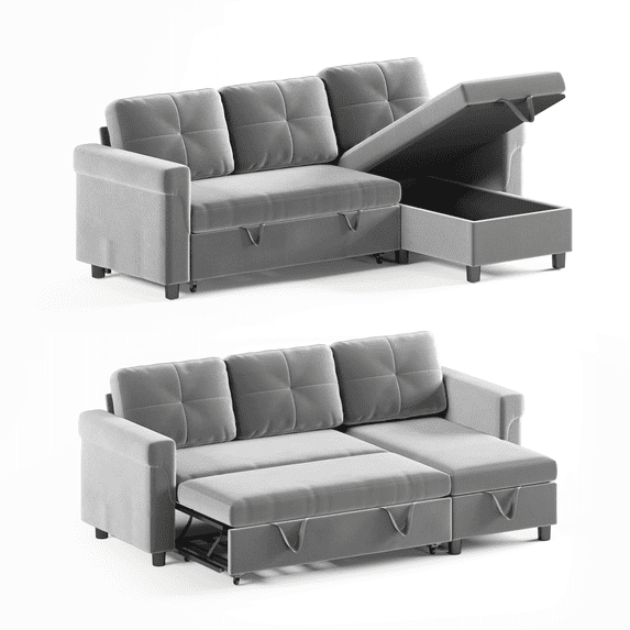 MUZZ Pull Out Sofa Bed,Pull Out Couch Bed with Reversiable Storage Chaise for Living Room(Light Grey)