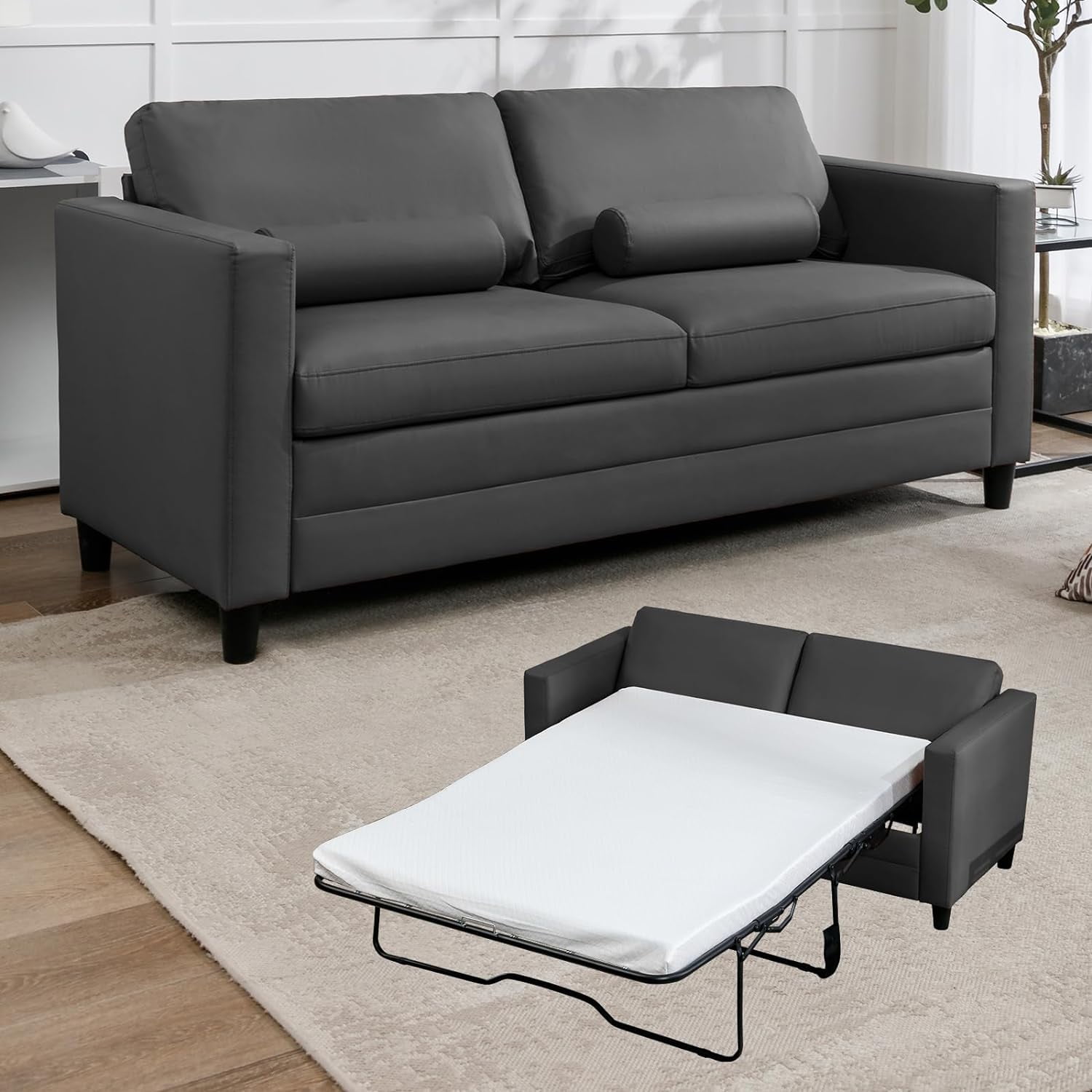 MUZZ Queen Size Pull Out Sofa Bed, 2-in-1 Convertible Sleeper Couch ...