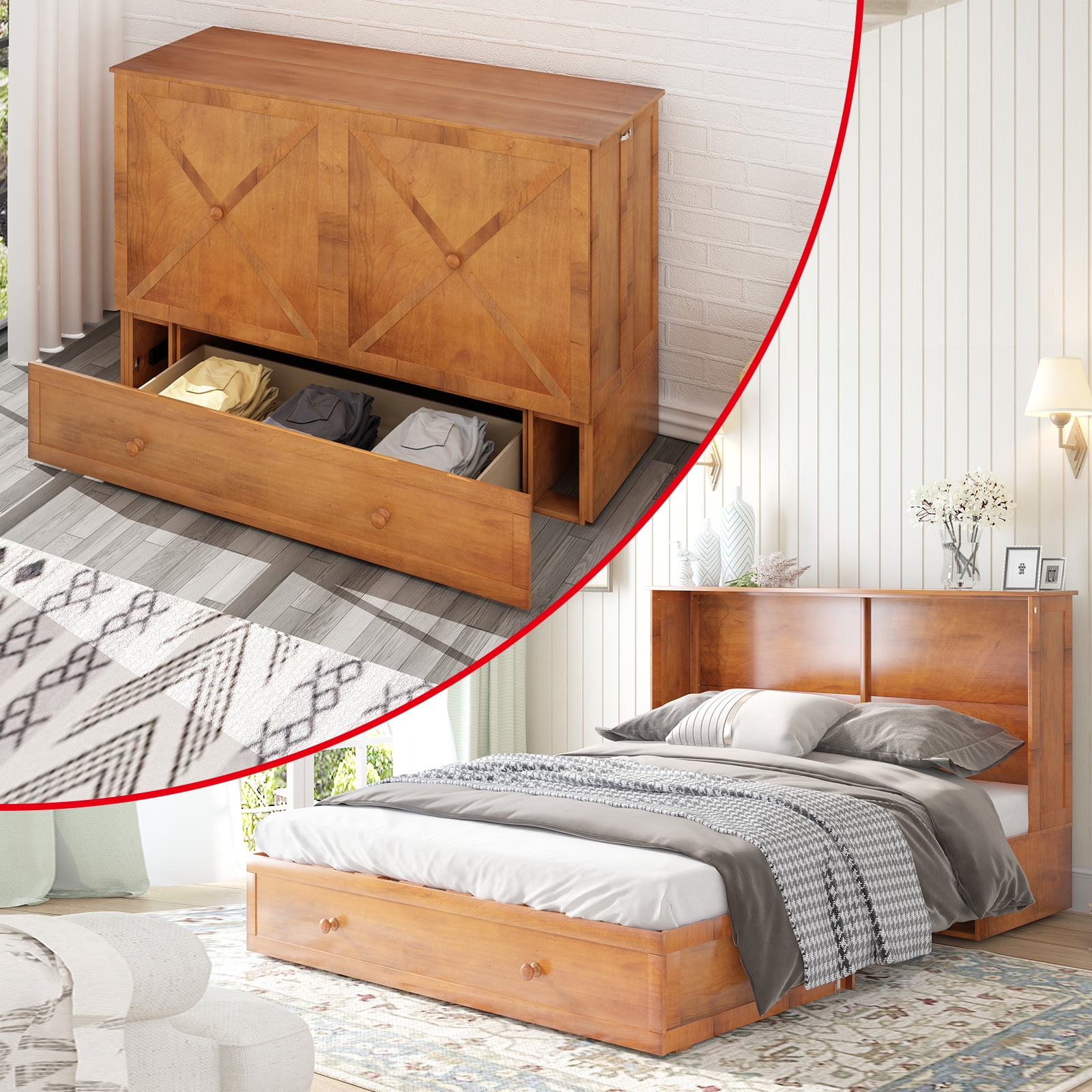 MUZZ Queen Sized Murphy Bed with USB Charging Station, Murphy