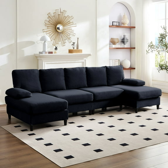 MUZZ U-Shape Sectional Sofa, Oversized Modular Sofa and Couch, 4 Seater Sleeper Couch w/Double Chaise, Dark Grey