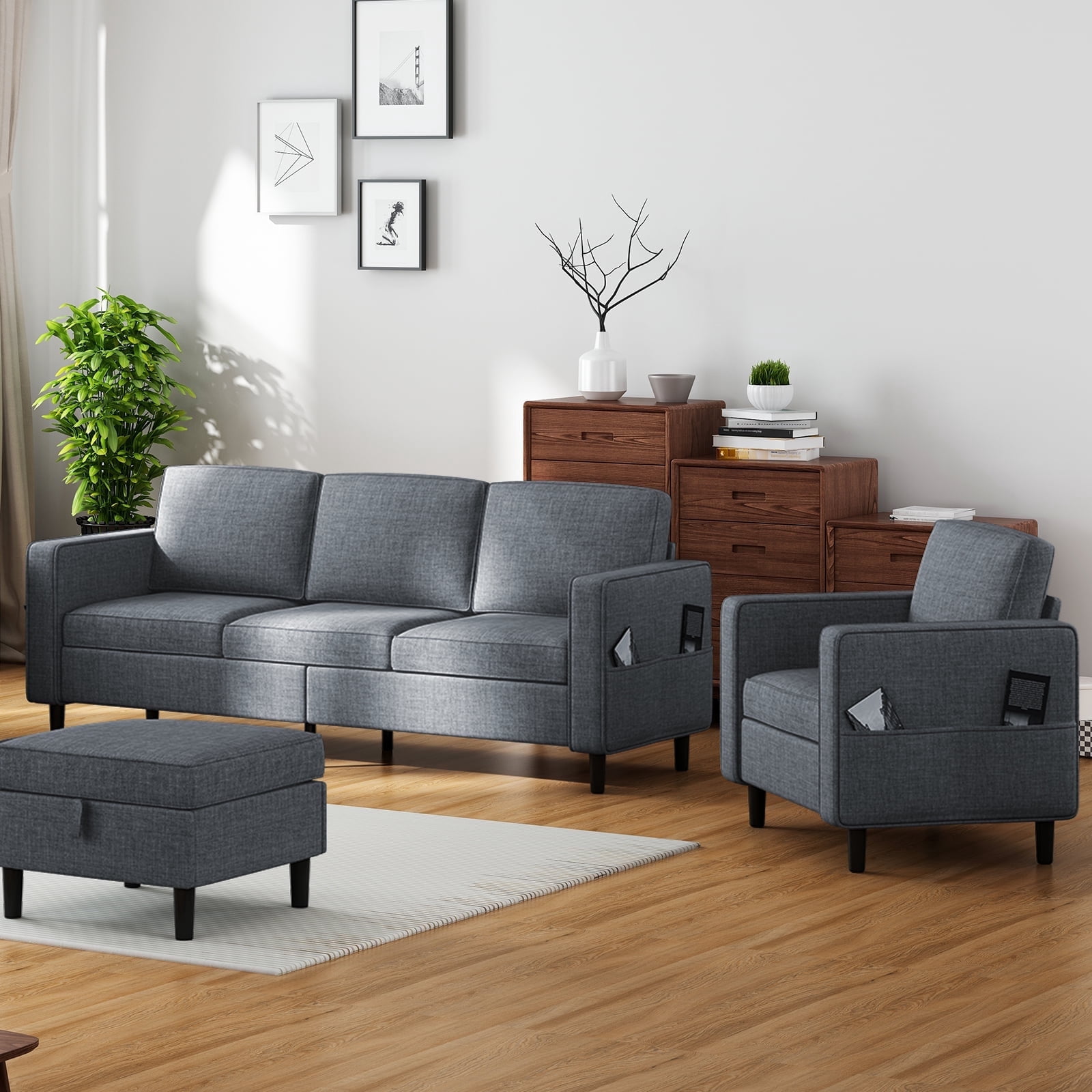Puremind 2 Piece Living Room Sofa Set, Linen Sectional Sofa and ...