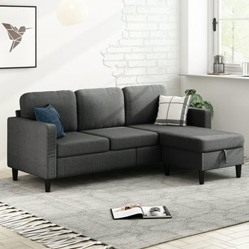 MUZZ Sectional Sofa with Movable Ottoman, Free Combination Sectional Couch, Small L Shaped Sectional Sofa with Storage Ottoman, Modern Linen Fabric Sofa Set for Living Room (Dark Grey)