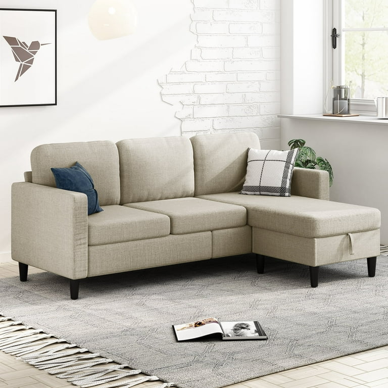 MUZZ Sectional Sofa with Movable Ottoman, Free Combination Sectional Couch,  Small L Shaped Sectional Sofa with Storage Ottoman, Modern Linen Fabric