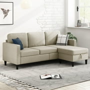 MUZZ Small Space Sectional Sofa – L-Shaped with Storage Ottoman & Movable Modules, Beige Linen Living Room Couch