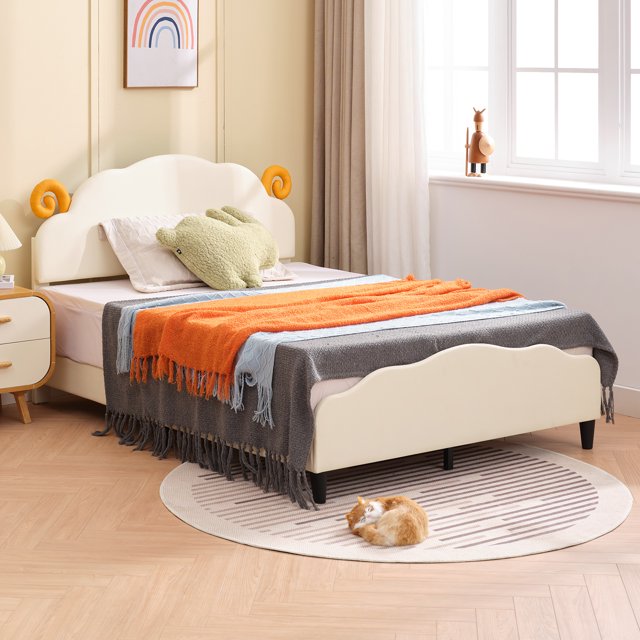 MUZZ Twin Size Bed Frames for Kids, Animal Themed Children Wooden