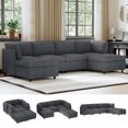 thumbnail image 1 of MUZZ U-Shaped Sectional Sofa, 118''Modular Sectional Sofa with Ottomans, 6-Seater Linen Fabric Couch Set for Living Room, Dark Grey, 1 of 9
