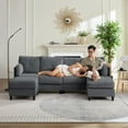 thumbnail image 1 of MUZZ U Shaped Sectional Sofa, 6-Seats Sofa with Chaises, Corduroy Sofa for Living Room - Dark Grey, 1 of 5