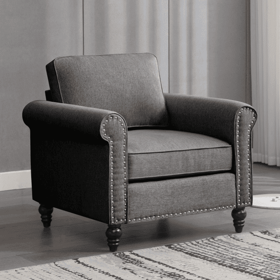 MUZZ Upholstered Single Sofa Couch for Living Room,Modern Sofa Chair with 5.9“Upholstered Cushion for Apartment/Living Room/Bedroom/Office(Dark Grey)