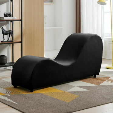 MUZZ Yoga Curve Chair, Velvet Yoga Chaise Lounge Chair for Adults, Modern Yoga Couch for Stretching and Relaxation, Black