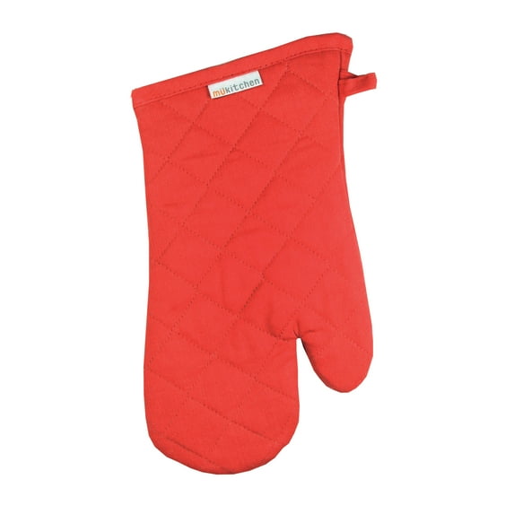 MUkitchen 100% Cotton, Terry-Lined Oven Mitt, 13-Inches, Crimson