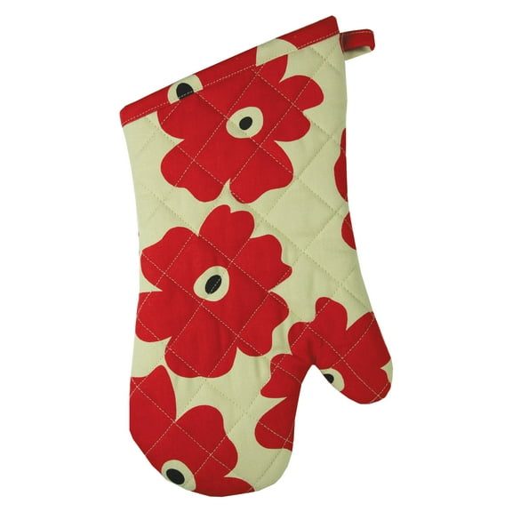 MUkitchen 100% Cotton, Terry-Lined Oven Mitt, 13-Inches, Red Poppy