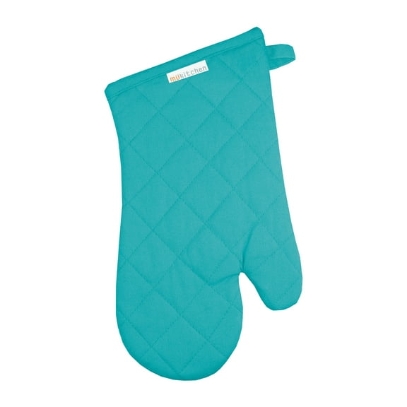 MUkitchen 100% Quilted Cotton Oven Mitt, Aquamarine - 13 inches