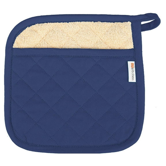 MUkitchen 6003-1955 Navy Quilted Potholder Pot Holder, Ink Blue