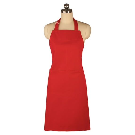 MU Kitchen Adjustable Cotton Herringbone Weave Apron, 35-Inches, Crimson