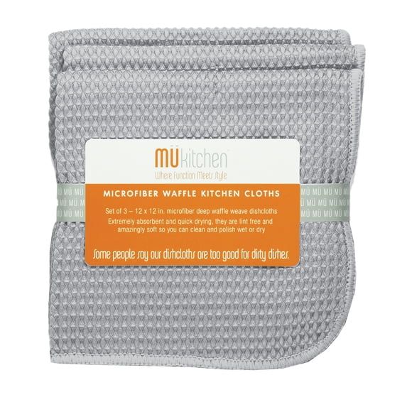 mukitchen 12in x 12in microfiber waffle kitchen cloths set of 3 Storm