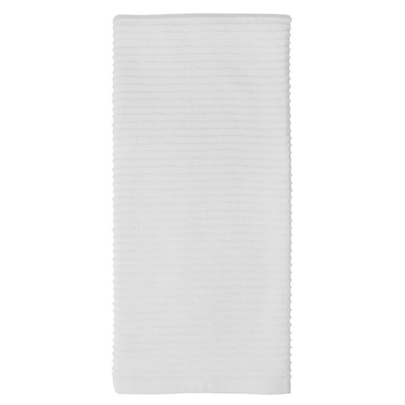 MUkitchen Ridged Texture 100% Cotton Dishtowel, 18 by 28-Inches, White