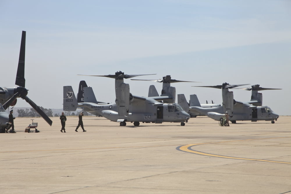 MV-22 Osprey tiltrotor aircraft taxiing at Marine Corps Air Station Miramar Canvas Art - Timm ZiegenthalerStocktrek Images (35 x 23)