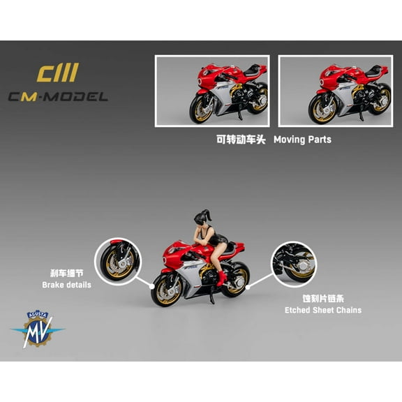 MV Agusta Superveloce 800 Motorcycle Red and Silver with Figure 1/64 Diecast Model by CM Models