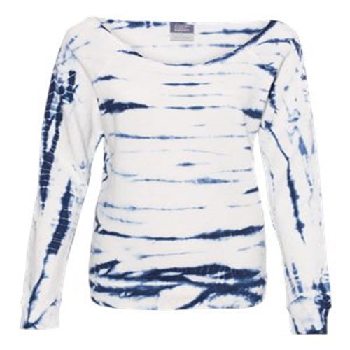 MV Sport B04952656 Womens French Terry Off-the-Shoulder Tie-Dyed Sweatshirt, Navy - Extra Large