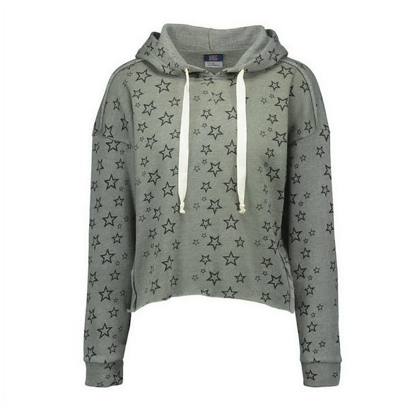MV Sport B14052645 Women Fleece Starry Crop Hooded Sweatshirt, Dusty Olive & Black - Large
