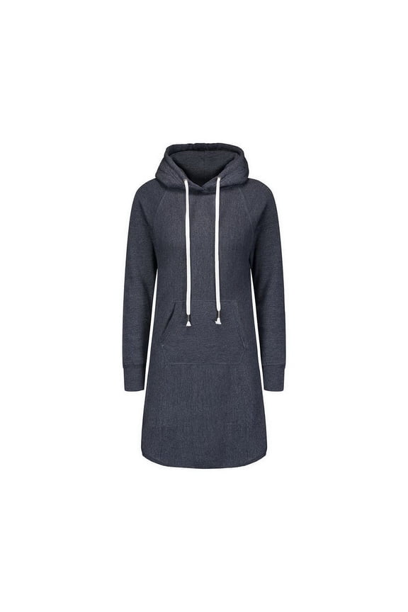 B14452654 Women Suzie Hooded Sweatshirt Dress, Navy Heather - Medium