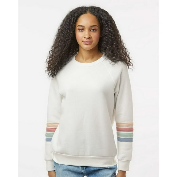MV Sport W23152 Women's Striped Sleeves Crewneck Sweatshirt-Ivory-S