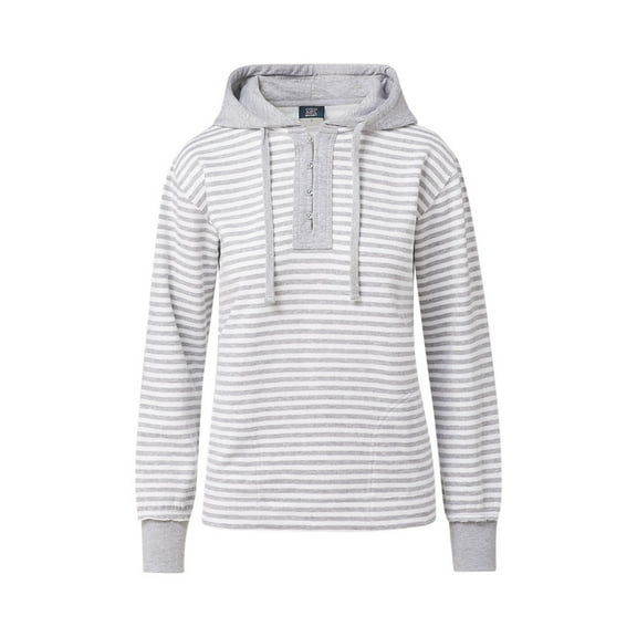 MV Sport W24128 Alina Henley Hood-HeatherGray/White Stripe - 073-L