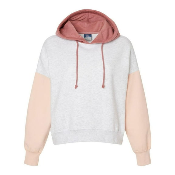 MV Sport Women�'s Sueded Fleece Colorblocked Crop Hooded Sweatshirt