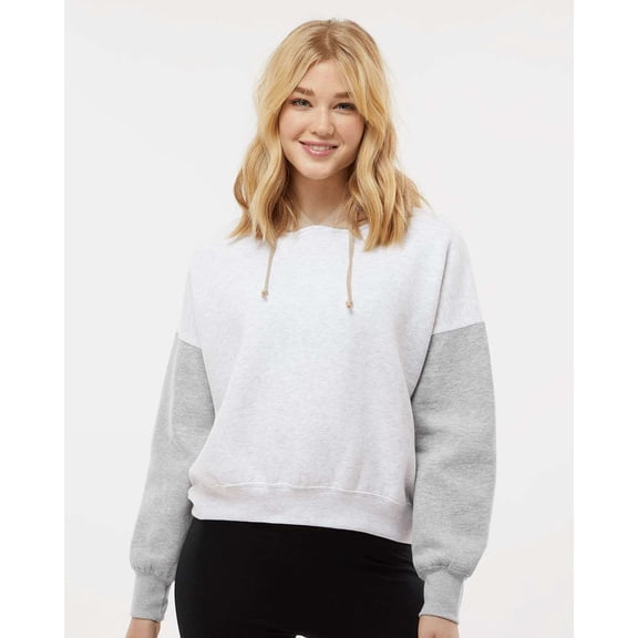 MV Sport Women's Sueded Fleece Colorblocked Crop Hooded Sweatshirt