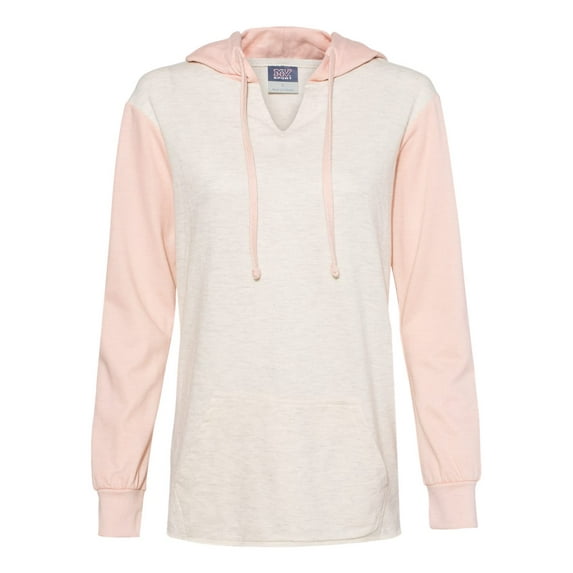 MV Sport Womenâ€™s French Terry Hooded Pullover with Colorblocked Sleeves W20145 Cameo Pink/ Oatmeal S