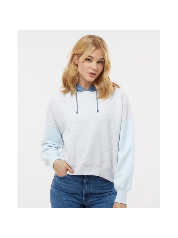 - Women's Sueded Fleece Colorblocked Crop Hooded Sweatshirt - W23716