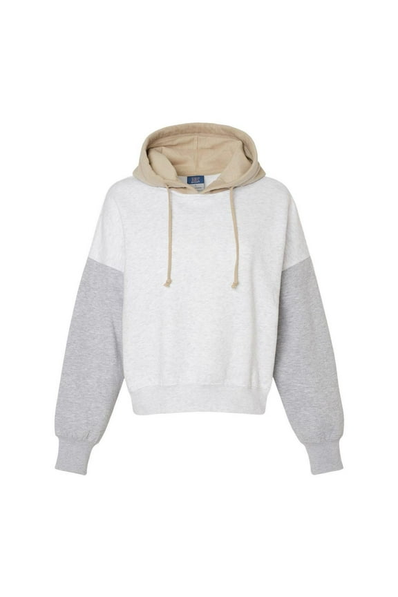 Women�'s Sueded Fleece Colorblocked Crop Hooded Sweatshirt