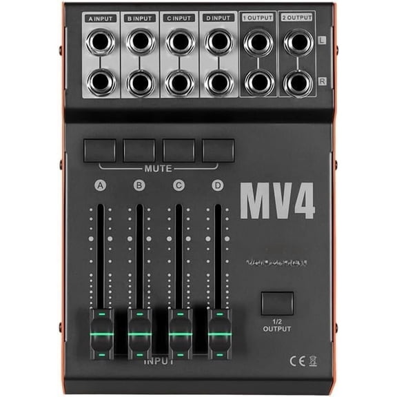 MV4 Passive Controller - 4 Input 2 Output Studio Volume Controller with Mute Button, 1/4" Unbalanced Connectors for Studio Monitors & Power Amplifiers (4 IN 2 OUT)