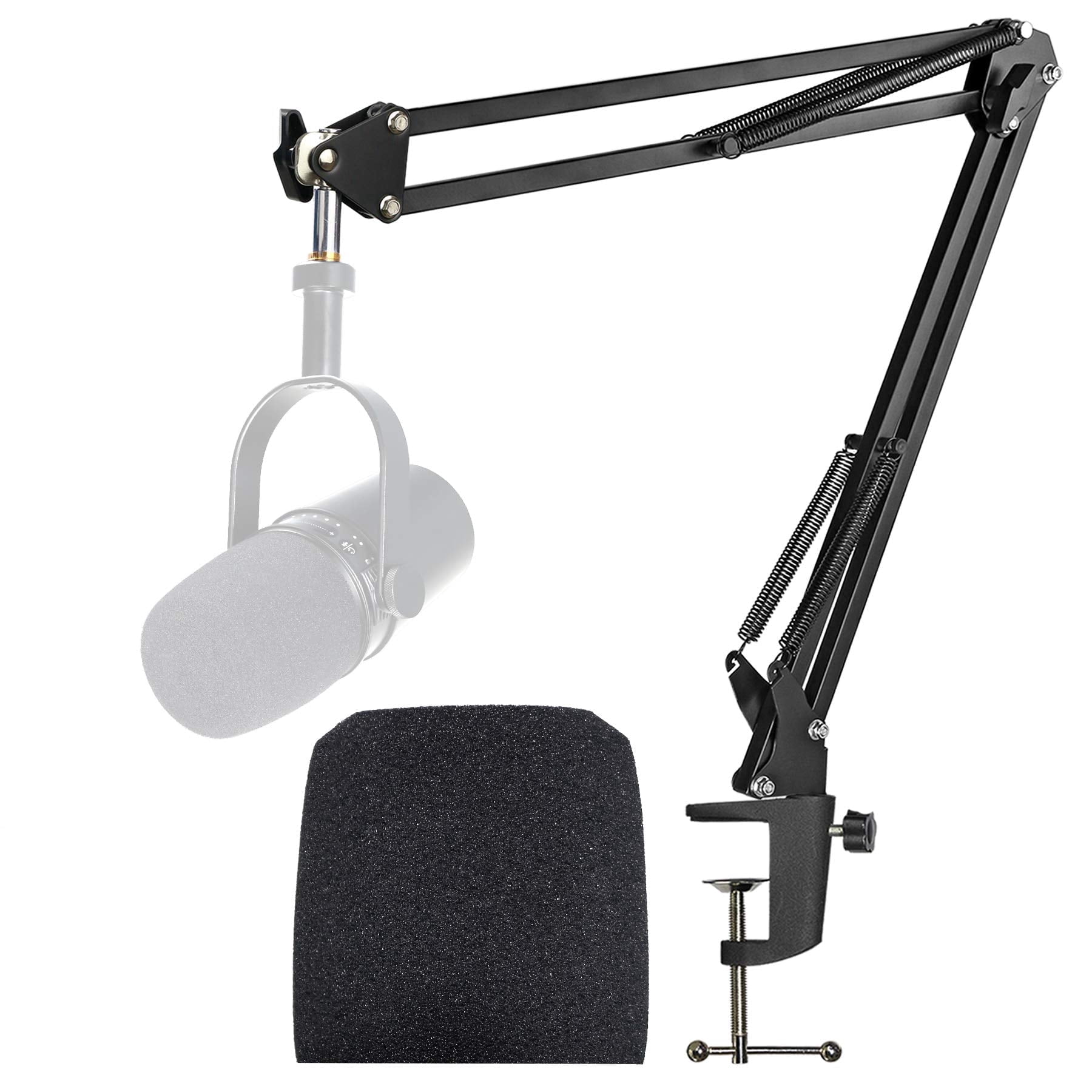 MV7 Boom Arm with Pop Filter - Mic Stand with Foam Cover Windscreen Compatible with Shure MV7 Microphone by YOUSHARES