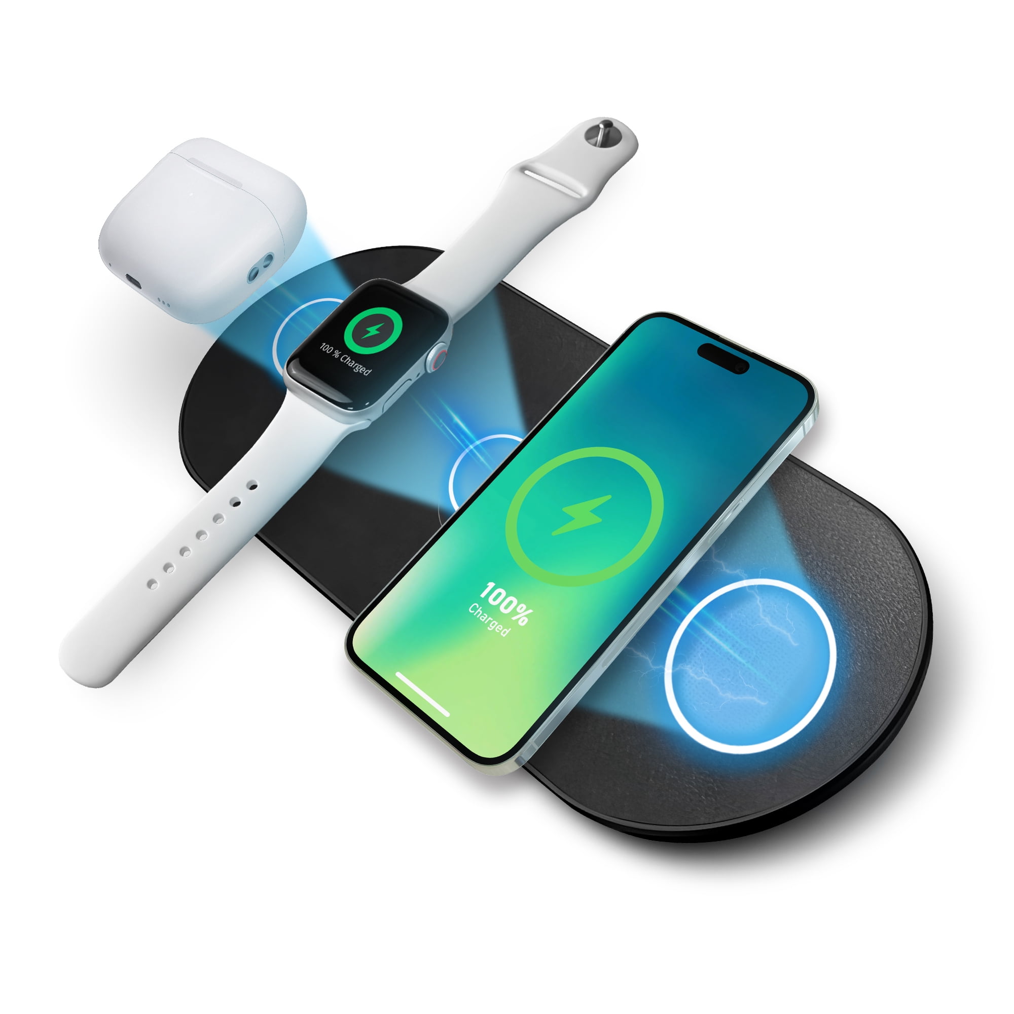 MVMT 15W Wireless Charging Pad Premium Vegan Leather 3-in-1 Fast Charger for Phone, AirPods & Apple Watch