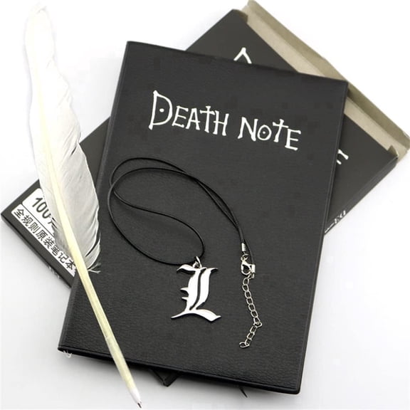 Mvnoire Death Note Writing Notebook & Journal with Feather Pen & Necklace, Black, 80 Pages, 3 Count,1 Pack