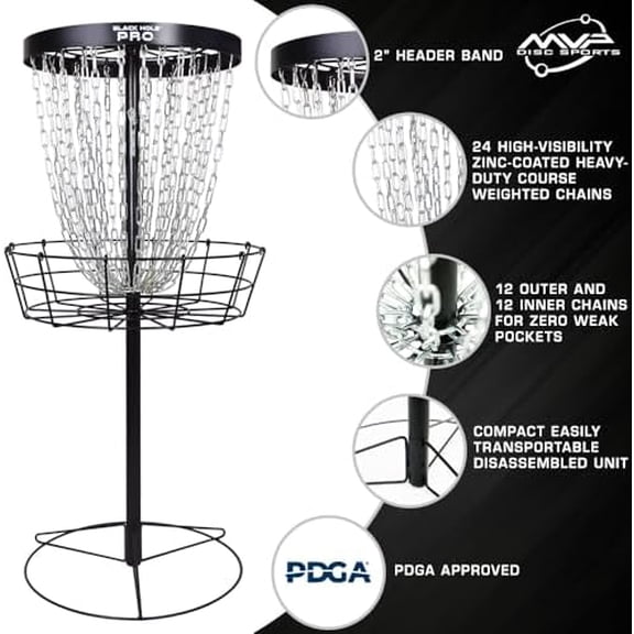 MVP Disc Sports Black Hole Pro 24-Chain Portable Disc Golf Basket Target