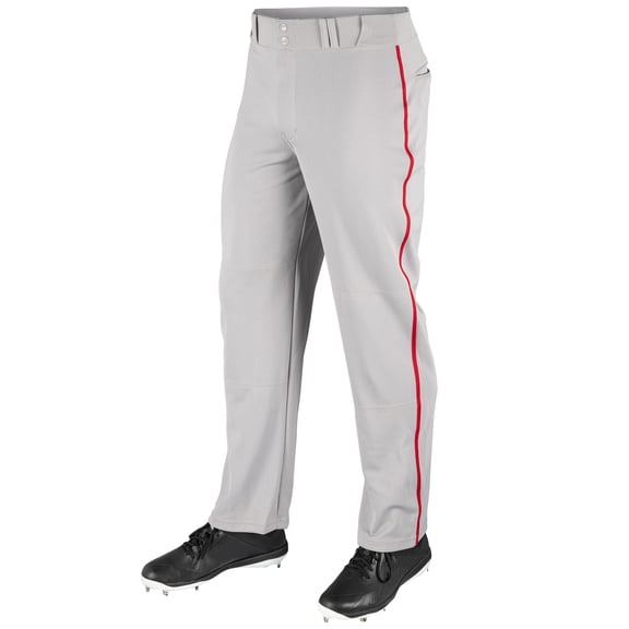 MVP Open Bottom Baseball Pants with Braid, Adult Large, Grey with Scarlet Braid