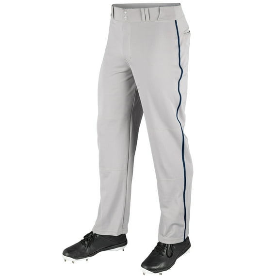 MVP Open Bottom Baseball Pants with Braid, Adult Small, Grey with Navy Braid