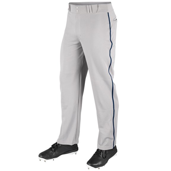 MVP Open Bottom Baseball Pants with Braid, Adult Small, Grey with Navy Braid