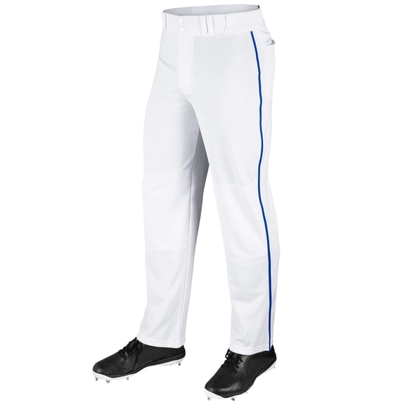 MVP Open Bottom Baseball Pants with Braid, Adult Small, White with Royal Braid