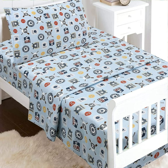 MVP Sports #32 #24 Basketball Baseball Football 3 Piece Multicolor Blue Cotton Toddler Sheet Set