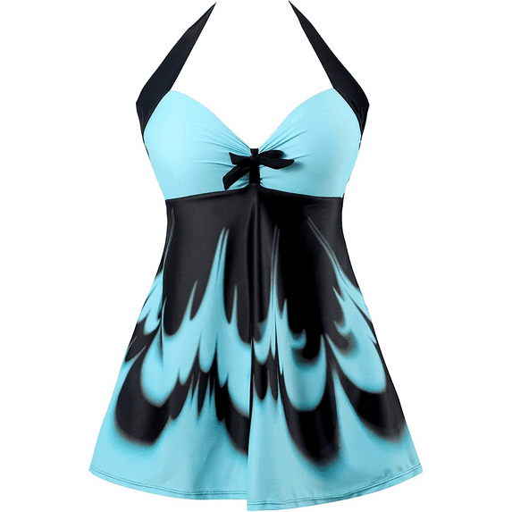 MVPCLO Women One Piece Swim Dress Ripple Tummy Control Swimdress Retro Skirted Swimsuit Bathing Suit