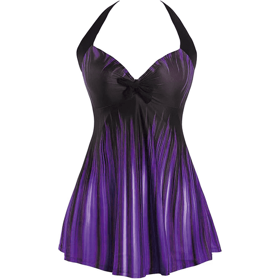 MVPCLO Women One Piece Swim Dress Violet Tummy Control Swimdress Retro Skirted Swimsuit Bathing Suit