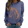 thumbnail image 1 of MVRLSH Essentials Hoodies for Women Horse Riding Graphic Crewneck Loose Long Sleeve Casual Pullover Tops Spring Fall Layering Daily Outfit Match Sweatshirt Blue - L, 1 of 7