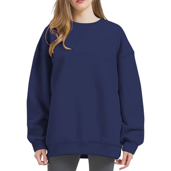 MVRLSH Essentials Hoodies for Women Quote Saying Loose Fit Long Sleeve Basic Crewneck Gift Spring Fall Layering Daily Outfit Match Sweatshirt Blue - XXL