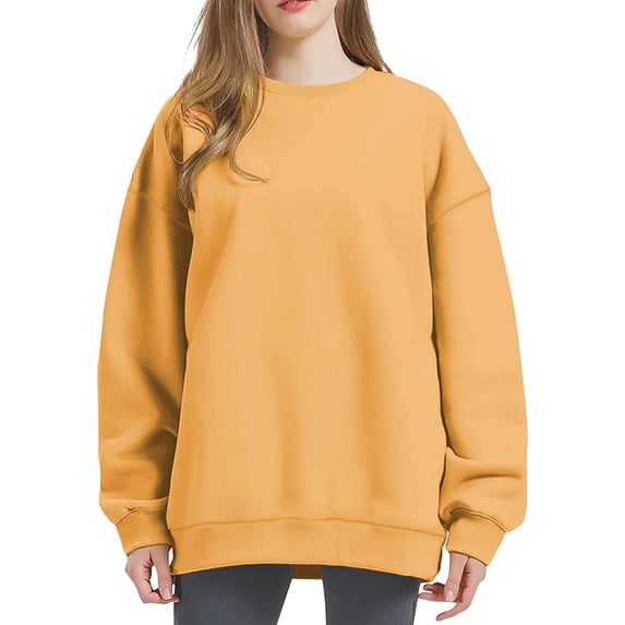 MVRLSH Essentials Hoodies for Women Quote Saying Loose Fit Long Sleeve Basic Crewneck Gift Spring Fall Layering Daily Outfit Match Sweatshirt Gold - L