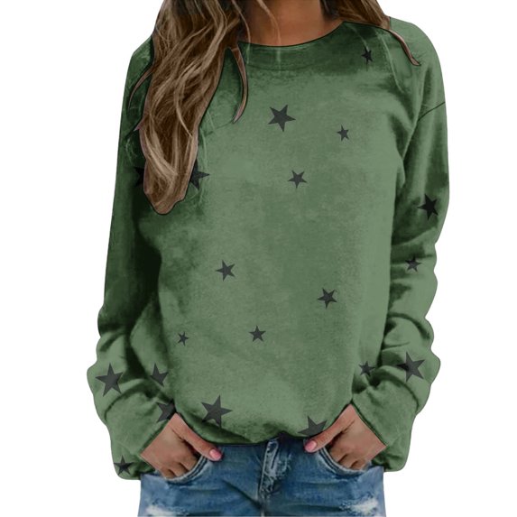 MVRLSH Essentials Hoodies for Women Soft Printed O Neck Long Sleeve Warm Winter Casual Tops Spring Fall Layering Daily Outfit Match Sweatshirt Green - XXL