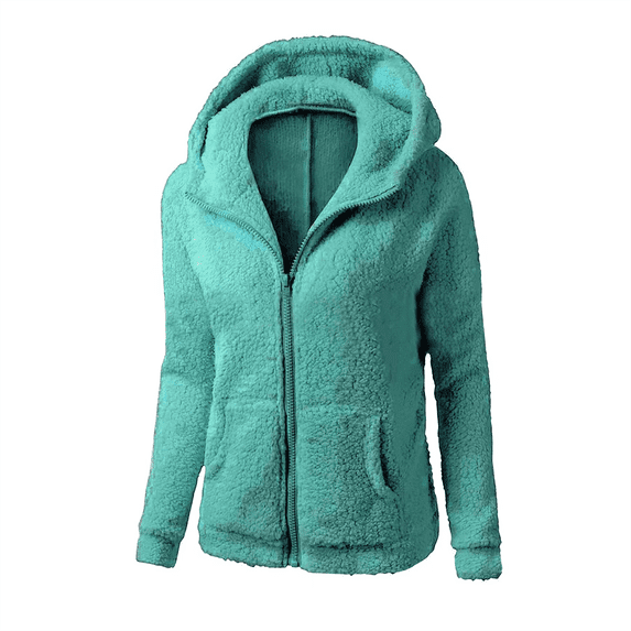 MVRLSH Essentials Hoodies for Women Wool Drawstring Hooded Zip Up Warm Winter Cotton Sweater Coat Spring Fall Layering Daily Outfit Match Sweatshirt Green - XXXL